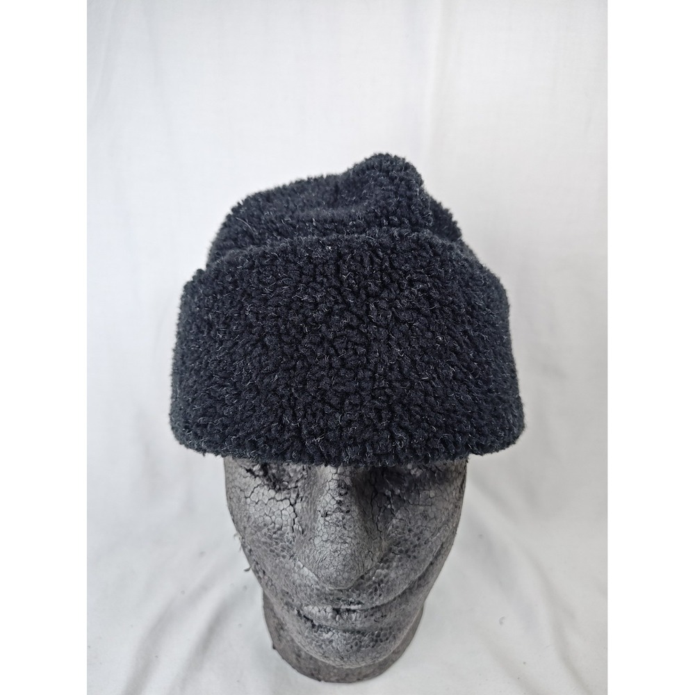 Vintage Eddie Bauer Sherpa Fleece Beanie Hat Black Cuffed Made in USA One Size